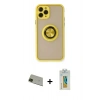 MARSİLYAN™- iPhone 11 Pro Max Kılıf Yörünge Çizgi - Siyah Polymer Nano Ekran Koruyucu + Rainbow Kamera Lens Koruma Cam - YL