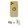 MARSİLYAN™- iPhone 11 Pro Max Kılıf Yörünge Çizgi - Siyah Seramik Nano Ekran Koruyucu + Rainbow Kamera Lens Koruma Cam - GD
