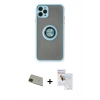 MARSİLYAN™- iPhone 11 Pro Max Kılıf Yörünge Çizgi - Siyah Seramik Nano Ekran Koruyucu + Yeşil Rainbow Kamera Lens Koruma Cam
