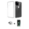 MARSİLYAN™- iPhone 11 Pro Max Kılıf Zirve Doku - Şeffaf 360 Full Body Arka Koruyucu + Pers Alüminyum Kamera Lens - SH