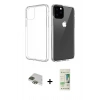 MARSİLYAN™- iPhone 11 Pro Max Kılıf Zirve Doku - Siyah 20D Premium Cam Ekran Koruyucu + Pers Alüminyum Kamera Lens - YL