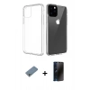 MARSİLYAN™- iPhone 11 Pro Max Kılıf Zirve Doku - Siyah 3D Antistatik Hayalet Cam Ekran Koruyucu + Shine Kamera Lens Koruma Cam - GS