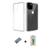 MARSİLYAN™- iPhone 11 Pro Max Kılıf Zirve Doku - Siyah Polymer Nano Ekran Koruyucu + Pembe Shine Kamera Lens Koruma Cam