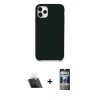MARSİLYAN™- iPhone 11 Pro Max Kılıf Zirve Modern Özel Seri - Siyah 34D Hayalet Izgaralı Cam + Kamera Lens Koruma Cam - SF