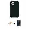 MARSİLYAN™- iPhone 11 Pro Max Kılıf Zirve Modern Özel Seri - Siyah 3D Antistatik Hayalet Cam Ekran Koruyucu + Renkli Kamera Lens Koruma Cam - MI