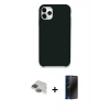 MARSİLYAN™- iPhone 11 Pro Max Kılıf Zirve Modern Özel Seri - Siyah 3D Antistatik Hayalet Cam Ekran Koruyucu + Pers Alüminyum Kamera Lens - YL