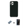 MARSİLYAN™- iPhone 11 Pro Max Kılıf Zirve Modern Özel Seri - Siyah 3D Antistatik Hayalet Cam Ekran Koruyucu + Mavi Metal Kamera Lens Koruma Cam