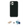 MARSİLYAN™- iPhone 11 Pro Max Kılıf Zirve Modern Özel Seri - Siyah 3D Antistatik Seramik Nano Ekran Koruyucu + Pembe Renkli Kamera Lens Koruma Cam