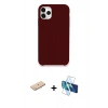 MARSİLYAN™- iPhone 11 Pro Max Kılıf Zirve Modern Özel Seri - Siyah 3D Antistatik Seramik Nano Ekran Koruyucu + Mavi Renkli Kamera Lens Koruma Cam