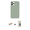 MARSİLYAN™- iPhone 11 Pro Max Kılıf Zirve Modern Özel Seri - Siyah 6D Mat Seramik Hayalet Nano Ekran Koruyucu + Yeşil Renkli Kamera Lens Koruma Cam