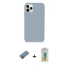 MARSİLYAN™- iPhone 11 Pro Max Kılıf Zirve Modern Özel Seri - Siyah Polymer Nano Ekran Koruyucu + Mavi Metal Kamera Lens Koruma Cam
