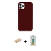 MARSİLYAN™- iPhone 11 Pro Max Kılıf Zirve Modern Özel Seri - Siyah Polymer Nano Ekran Koruyucu + Turuncu Renkli Kamera Lens Koruma Cam