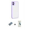 MARSİLYAN™- iPhone 12 Kılıf Ahenk Çizgi Serisi - Şeffaf Pasifik Cam Ekran Koruyucu + Metal Kamera Lens Koruma Cam - AKYL
