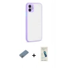 MARSİLYAN™- iPhone 12 Kılıf Ahenk Çizgi Serisi - Şeffaf Pasifik Cam Ekran Koruyucu + Shine Kamera Lens Koruma Cam - GS