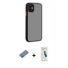 MARSİLYAN™- iPhone 12 Kılıf Ahenk Çizgi Serisi - Şeffaf Pasifik Cam Ekran Koruyucu + Shine Kamera Lens Koruma Cam - GS