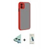 MARSİLYAN™- iPhone 12 Kılıf Ahenk Çizgi Serisi - Şeffaf Pasifik Cam Ekran Koruyucu + Raze Metal Kamera Lens - MI