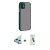MARSİLYAN™- iPhone 12 Kılıf Ahenk Çizgi Serisi - Şeffaf Pasifik Cam Ekran Koruyucu + Raze Metal Kamera Lens - MI