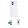 MARSİLYAN™- iPhone 12 Kılıf Ahenk Çizgi Serisi - Şeffaf Pasifik Cam Ekran Koruyucu + Raze Metal Kamera Lens - MI