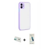 MARSİLYAN™- iPhone 12 Kılıf Ahenk Çizgi Serisi - Şeffaf Pasifik Cam Ekran Koruyucu + Rainbow Kamera Lens Koruma Cam - YL
