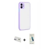 MARSİLYAN™- iPhone 12 Kılıf Ahenk Çizgi Serisi - Şeffaf Pasifik Cam Ekran Koruyucu + Rainbow Kamera Lens Koruma Cam - MR