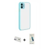 MARSİLYAN™- iPhone 12 Kılıf Ahenk Çizgi Serisi - Şeffaf Pasifik Cam Ekran Koruyucu + Rainbow Kamera Lens Koruma Cam - MR