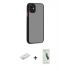 MARSİLYAN™- iPhone 12 Kılıf Ahenk Çizgi Serisi - Şeffaf Pasifik Cam Ekran Koruyucu + Renkli Kamera Lens Koruma Cam - SI