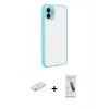 MARSİLYAN™- iPhone 12 Kılıf Ahenk Çizgi Serisi - Şeffaf Pasifik Cam Ekran Koruyucu + Renkli Kamera Lens Koruma Cam - TU