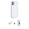MARSİLYAN™- iPhone 12 Kılıf Ahenk Çizgi Serisi - Şeffaf Pasifik Cam Ekran Koruyucu + Renkli Kamera Lens Koruma Cam - TU
