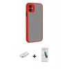 MARSİLYAN™- iPhone 12 Kılıf Ahenk Çizgi Serisi - Şeffaf Pasifik Cam Ekran Koruyucu + Renkli Kamera Lens Koruma Cam - SI