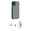 MARSİLYAN™- iPhone 12 Kılıf Ahenk Çizgi Serisi - Şeffaf Pasifik Cam Ekran Koruyucu + Renkli Kamera Lens Koruma Cam - PE