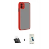 MARSİLYAN™- iPhone 12 Kılıf Ahenk Çizgi Serisi - Şeffaf Pasifik Cam Ekran Koruyucu + Şeffaf Kamera Lens Koruma Cam