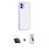 MARSİLYAN™- iPhone 12 Kılıf Ahenk Çizgi Serisi - Şeffaf Pasifik Cam Ekran Koruyucu + Şeffaf Kamera Lens Koruma Cam