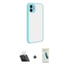 MARSİLYAN™- iPhone 12 Kılıf Ahenk Çizgi Serisi - Şeffaf Pasifik Cam Ekran Koruyucu + Şeffaf Kamera Lens Koruma Cam