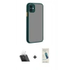 MARSİLYAN™- iPhone 12 Kılıf Ahenk Çizgi Serisi - Şeffaf Pasifik Cam Ekran Koruyucu + Şeffaf Kamera Lens Koruma Cam