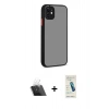 MARSİLYAN™- iPhone 12 Kılıf Ahenk Çizgi Serisi - Şeffaf Pasifik Cam Ekran Koruyucu + Şeffaf Kamera Lens Koruma Cam