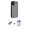MARSİLYAN™- iPhone 12 Kılıf Ahenk Çizgi Serisi - Siyah Bilvis 5in1 3D Magic Cam Ekran Koruyucu + Metal Kamera Lens Koruma Cam - KI