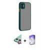 MARSİLYAN™- iPhone 12 Kılıf Ahenk Çizgi Serisi - Siyah Bilvis 5in1 3D Magic Cam Ekran Koruyucu + Kırmızı Raze Metal Kamera Lens