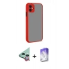 MARSİLYAN™- iPhone 12 Kılıf Ahenk Çizgi Serisi - Siyah Bilvis 5in1 3D Magic Cam Ekran Koruyucu + Kırmızı Raze Metal Kamera Lens