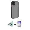 MARSİLYAN™- iPhone 12 Kılıf Ahenk Çizgi Serisi - Siyah Bilvis 5in1 3D Magic Cam Ekran Koruyucu + Mavi Raze Metal Kamera Lens