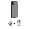 MARSİLYAN™- iPhone 12 Kılıf Ahenk Çizgi Serisi - Siyah Bilvis 5in1 3D Magic Cam Ekran Koruyucu + Mavi Raze Metal Kamera Lens