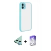 MARSİLYAN™- iPhone 12 Kılıf Ahenk Çizgi Serisi - Siyah Bilvis 5in1 3D Magic Cam Ekran Koruyucu + Mavi Raze Metal Kamera Lens