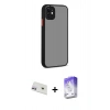 MARSİLYAN™- iPhone 12 Kılıf Ahenk Çizgi Serisi - Siyah Bilvis 5in1 3D Magic Cam Ekran Koruyucu + Rainbow Kamera Lens Koruma Cam - MR