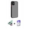 MARSİLYAN™- iPhone 12 Kılıf Ahenk Çizgi Serisi - Siyah Bilvis 5in1 3D Magic Cam Ekran Koruyucu + Raze Metal Kamera Lens - KI
