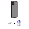 MARSİLYAN™- iPhone 12 Kılıf Ahenk Çizgi Serisi - Siyah Bilvis 5in1 3D Magic Cam Ekran Koruyucu + Renkli Kamera Lens Koruma Cam - SI
