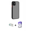 MARSİLYAN™- iPhone 12 Kılıf Ahenk Çizgi Serisi - Siyah Bilvis 5in1 3D Magic Cam Ekran Koruyucu + Rainbow Kamera Lens Koruma Cam - YL