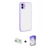 MARSİLYAN™- iPhone 12 Kılıf Ahenk Çizgi Serisi - Siyah Bilvis 5in1 3D Magic Cam Ekran Koruyucu + Rainbow Kamera Lens Koruma Cam - YL
