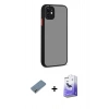 MARSİLYAN™- iPhone 12 Kılıf Ahenk Çizgi Serisi - Siyah Bilvis 5in1 5D Magic Hayalet Cam Ekran Koruyucu + Metal Kamera Lens Koruma Cam - AKYL
