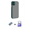 MARSİLYAN™- iPhone 12 Kılıf Ahenk Çizgi Serisi - Siyah Bilvis 5in1 5D Magic Hayalet Cam Ekran Koruyucu + Gümüş Shine Kamera Lens Koruma Cam