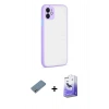 MARSİLYAN™- iPhone 12 Kılıf Ahenk Çizgi Serisi - Siyah Bilvis 5in1 5D Magic Hayalet Cam Ekran Koruyucu + Gümüş Shine Kamera Lens Koruma Cam