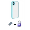 MARSİLYAN™- iPhone 12 Kılıf Ahenk Çizgi Serisi - Siyah Bilvis 5in1 5D Magic Hayalet Cam Ekran Koruyucu + Gümüş Shine Kamera Lens Koruma Cam